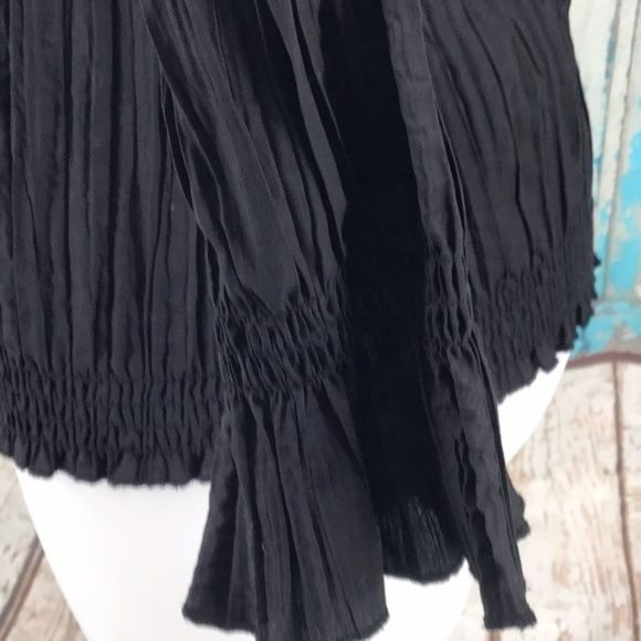 Harve Bernard Womans Small Black Long Sleeve Crape Button Blouse Tassels - Picture 6 of 8